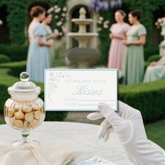  Blue  Floral  "Guess How Many Kisses" Bridal Game Enclosure Card