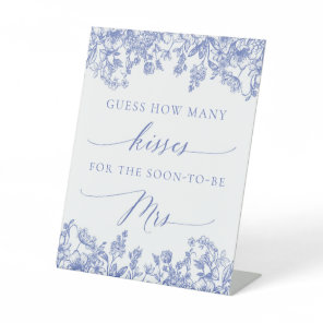 Blue Floral Guess How Many Kisses Bridal Sign