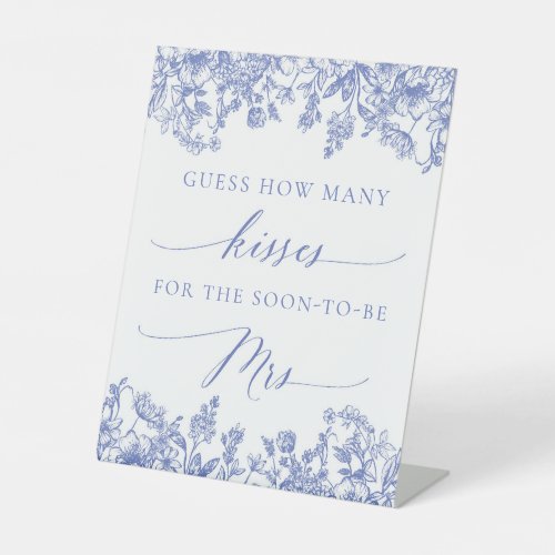 Blue Floral Guess How Many Kisses Bridal Sign