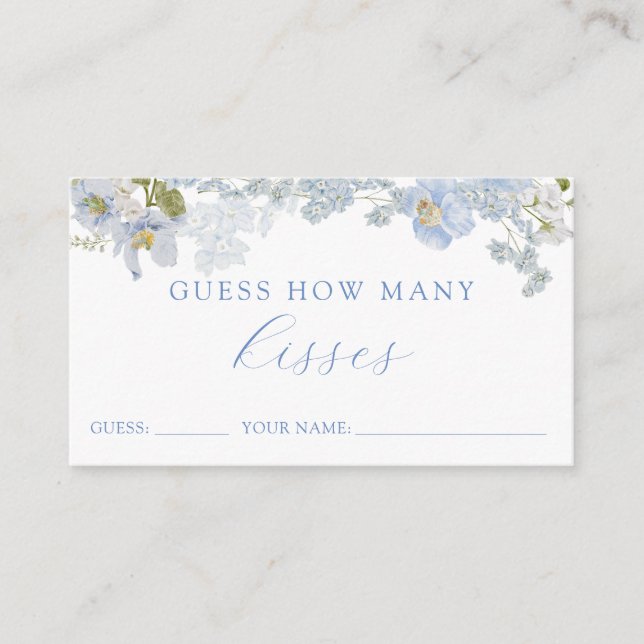 Blue Floral Guess How Many Kisses Game Card (Front)