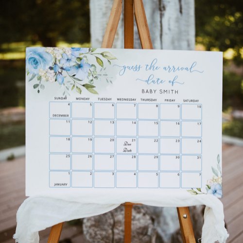 Blue floral Guess the due Date calendar Poster