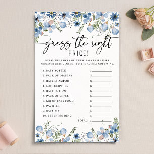 Blue Floral Guess the Right Price Baby Shower Game