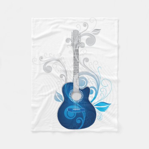 Blue Floral Guitar Small Fleece Blanket