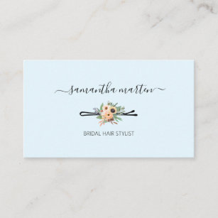 Blue Floral Hair Stylist Business Card