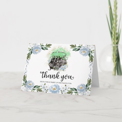 Blue Floral Halloween Baby Shower Thank You Card