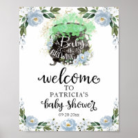 Blue Floral Halloween Baby Shower Welcome Sign