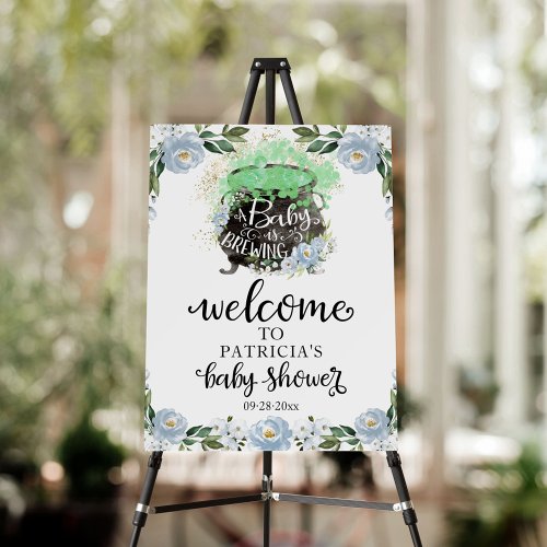 Blue Floral Halloween Baby Shower Welcome Sign 
