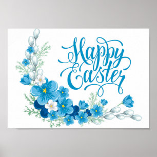 Blue floral Happy Easter poster