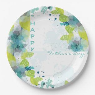 Blue Floral Happy Father's Day 9" Paper Plates