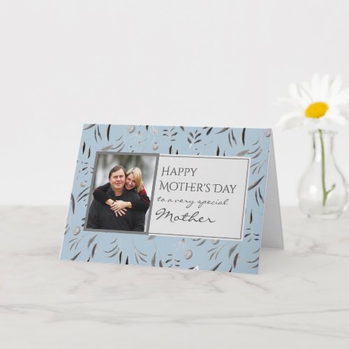 Blue Floral Happy Mothers Day MOTHER Photo Card