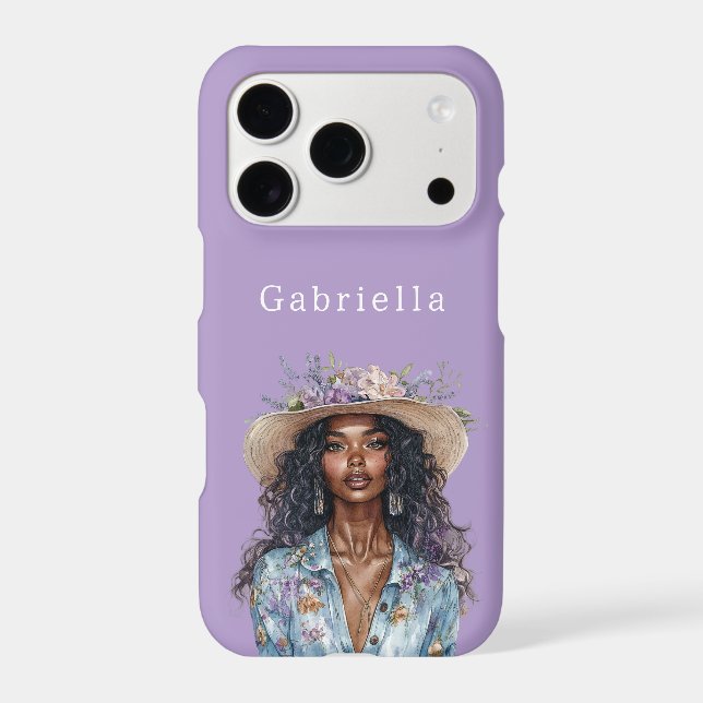 Blue Floral Hat Black Woman iPhone Case (Back)