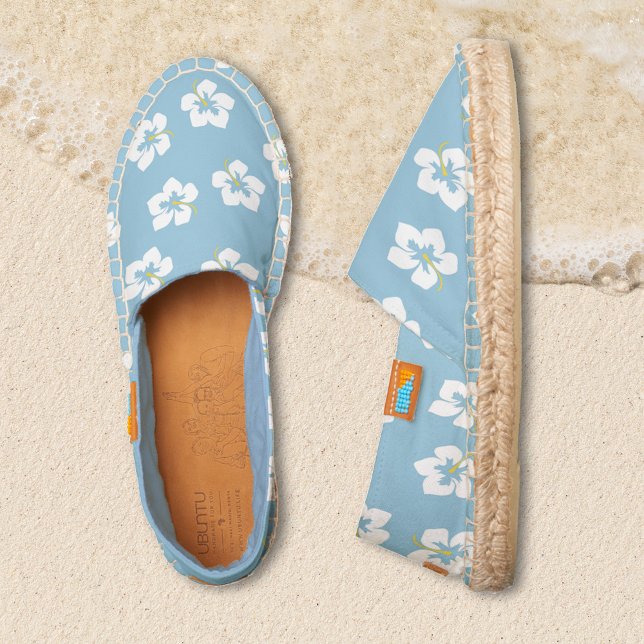 Blue Floral Hawaiian Chic Pattern Espadrilles (Blue and white Hawaiian floral pattern espadrilles' )