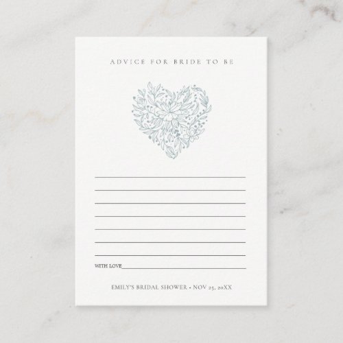 Blue Floral Heart Advice For Bride Bridal Shower Enclosure Card