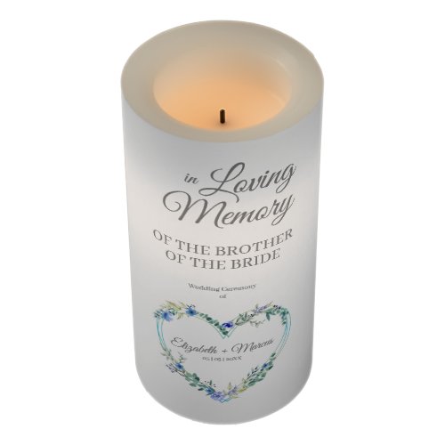 Blue Floral Heart In Loving Memory Wedding Table Flameless Candle