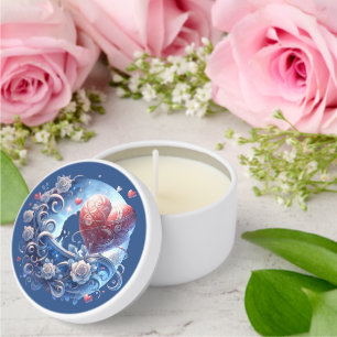 Blue Floral Heart Valentine's Day Mini Candle Favors