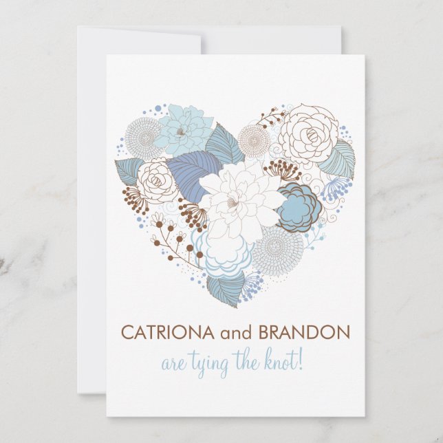 Blue Floral Heart Winter Wedding Invitation (Front)