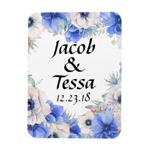 Blue Floral Heart Wreath Personalized Magnet