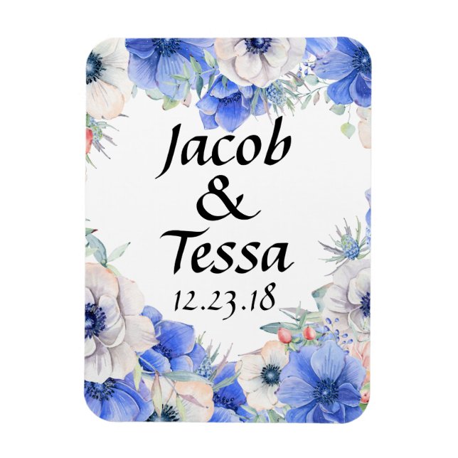 Blue Floral Heart Wreath Personalized Magnet (Vertical)