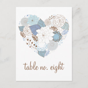 Blue Floral Heart Wreath Table Number Postcard