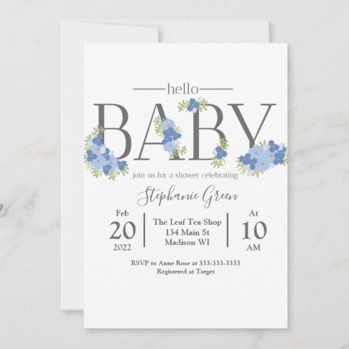 Blue Floral Hello Baby _ Shower Invitation 