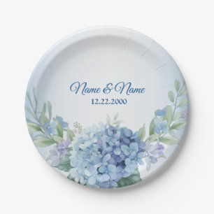 Blue Floral Herbal Dusty Vintage Wedding Party Paper Plates
