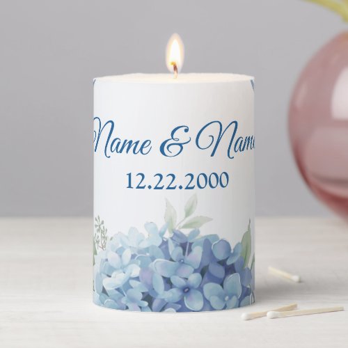 Blue Floral Herbal Dusty Vintage Wedding Party Pillar Candle