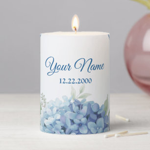 Blue Floral Herbal Dusty Vintage Wedding Party Pillar Candle
