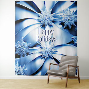 Blue Floral Holiday Christmas Backdrop