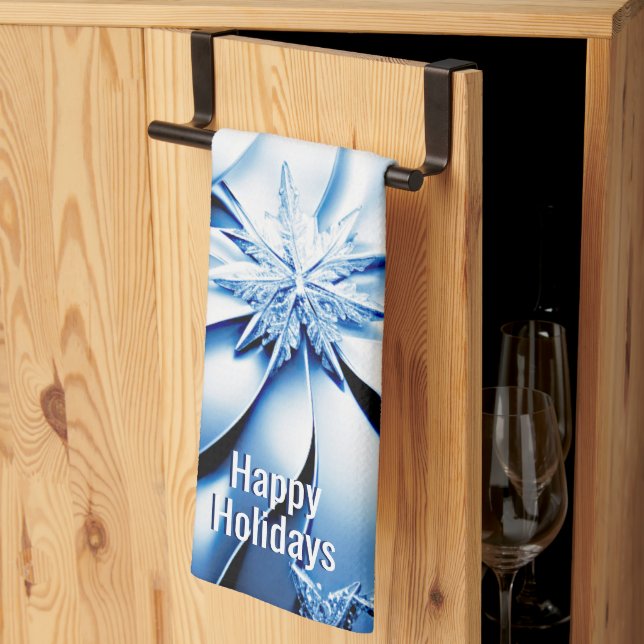 Blue Floral Holiday Christmas Kitchen Towel (Thirds Fold)