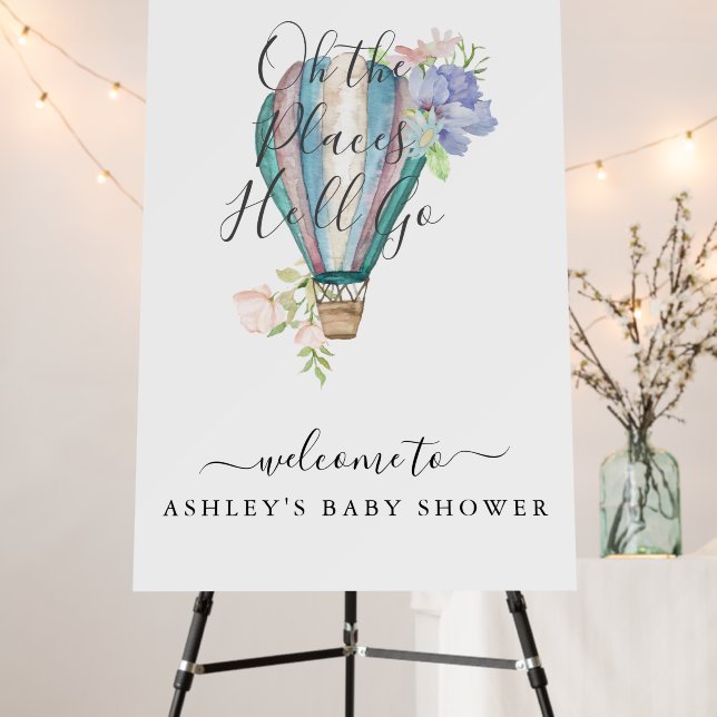 Blue Floral Hot Air Balloon Baby Shower Foam Board (In Situ (Stand))