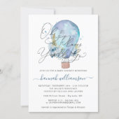 Blue Floral Hot Air Balloon Baby Shower Invitation (Front)