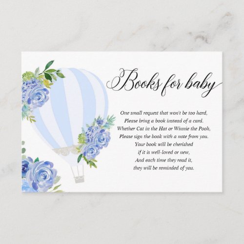 Blue floral hot air balloon book instead of card