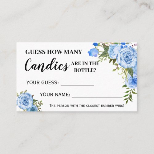 Blue Floral How Many Candies Baby Shower game card