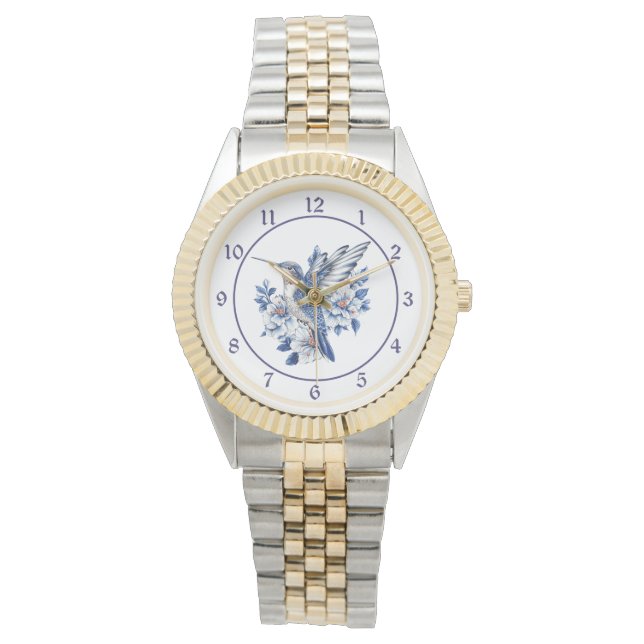 Blue Floral Hummingbird Watch (Front)