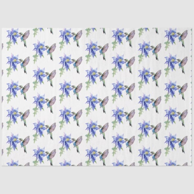 Blue Floral Hummingbird Wildflower  Tissue Paper (Front)