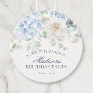 Blue Floral Hydrangea Blooms Birthday Circle Favor Tags