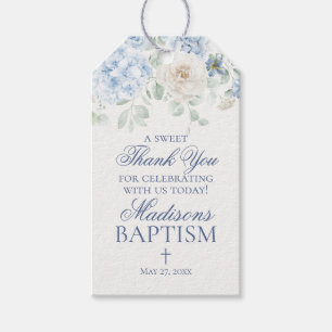 Blue Floral Hydrangea Botanical Baptism Favors Gift Tags