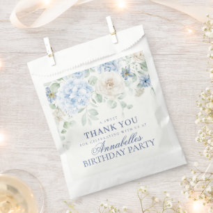 Blue Floral Hydrangea Botanical Birthday Dessert Favor Bag