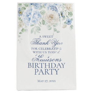 Blue Floral Hydrangea Botanical Birthday Favor Medium Gift Bag