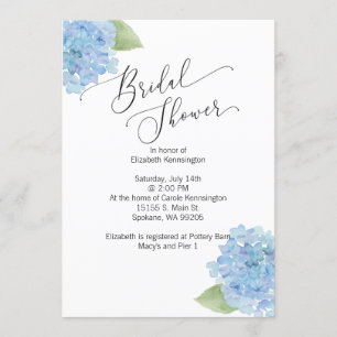 Blue floral Hydrangea Bridal Shower Invitation