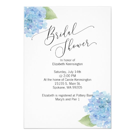 Blue floral Hydrangea Bridal Shower Invitation