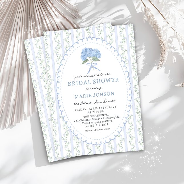 Blue Floral Hydrangea Bridal Shower Invitation (Creator Uploaded)
