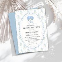 Blue Floral Hydrangea Bridal Shower Invitation