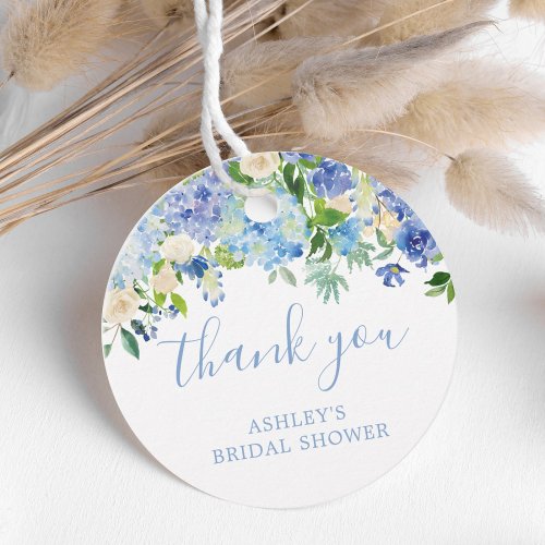 Blue Floral Hydrangea Bridal Shower Thank You Favor Tags