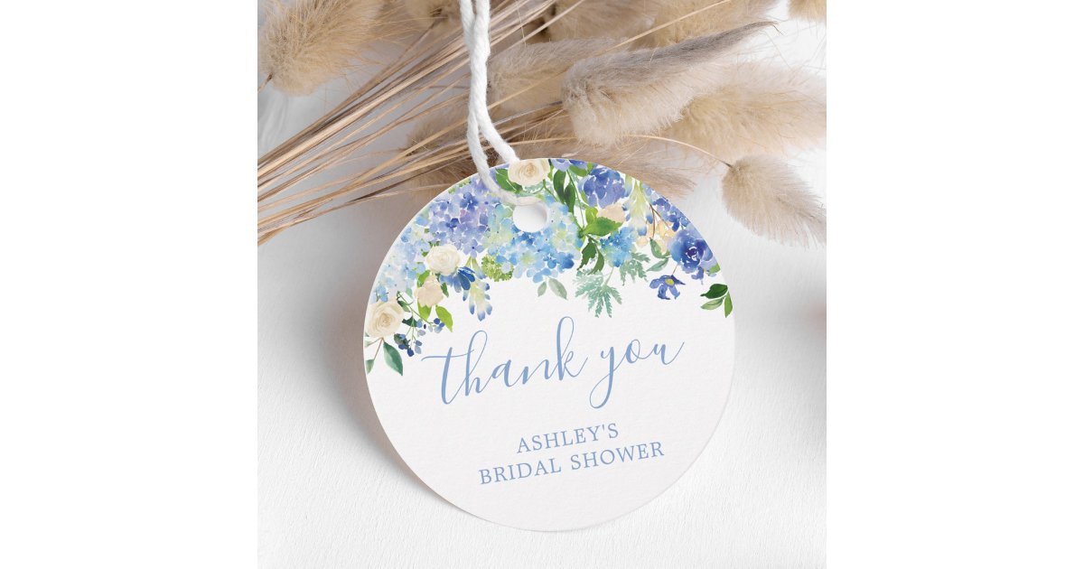 Blue Floral Hydrangea Bridal Shower Thank You Favor Tags | Zazzle