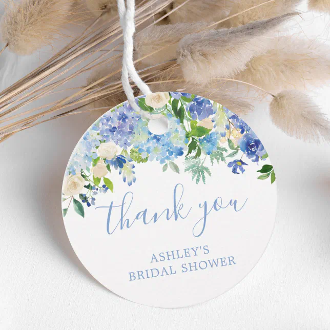 Blue Floral Hydrangea Bridal Shower Thank You Favor Tags | Zazzle