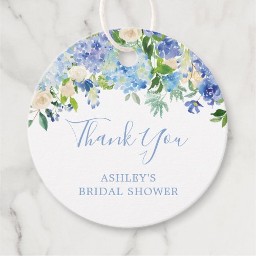 Blue Floral Hydrangea Bridal Shower Thank You Favor Tags