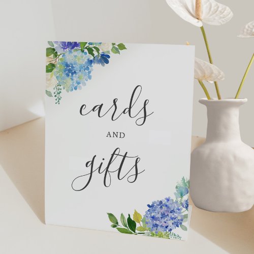 Blue Floral Hydrangea Cards and Gifts Sign