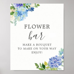 Blue Floral Hydrangea Flower Bar Pedestal Sign