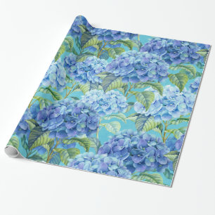 Blue floral Hydrangea Flower pattern Wrapping Paper
